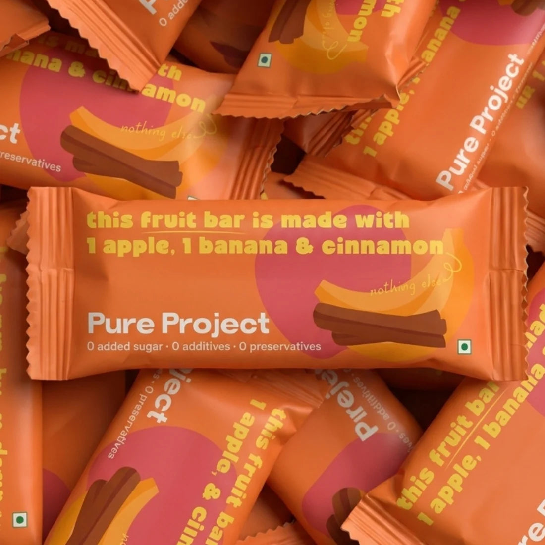 Fruit Bar | Apple Banana Cinnamon Fruit Bar - Vegan, Gluten Free & High Fiber-No Added sugar, No preservatives - Pure Project - 25gm
