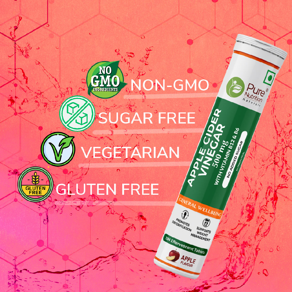 Apple Cider Vinagar Tablet | ACV Effervescent Tablet - With Vitamin B12 & B6 - No Added Sugar - Pure Nutrition - 15 Effervescent Tablet