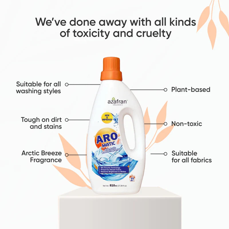 Detergent  | ARO MATIC Liquid Detergent (With Arctic Breeze Fragrance) - Vegan, Cruelty Free & Phosphate Free - Azafran - 810ml