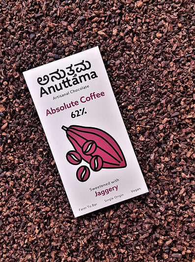 Dark Chocolate | Absolute Coffee (Sweetened With Jaggery) - 62% Cocoa - Farm To Bar - Single Origin - Vegan - Anuttama Artisanal Chocolate - 50gm
