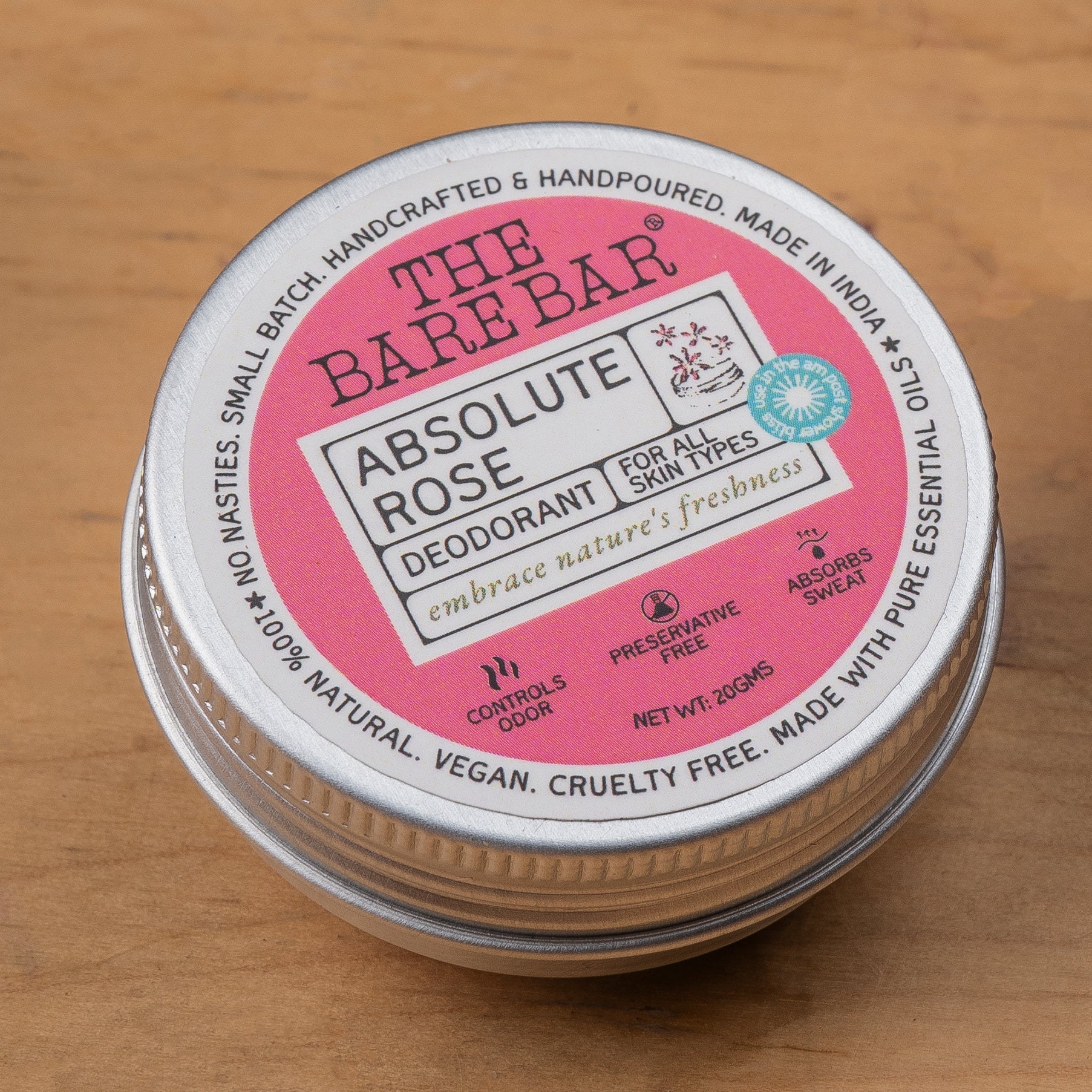 Deodorant | Absolute Rose - Vegan, No Artificial Fragrances, Parabens Free & No Added Preservatives - The Bare Bar – 50gm