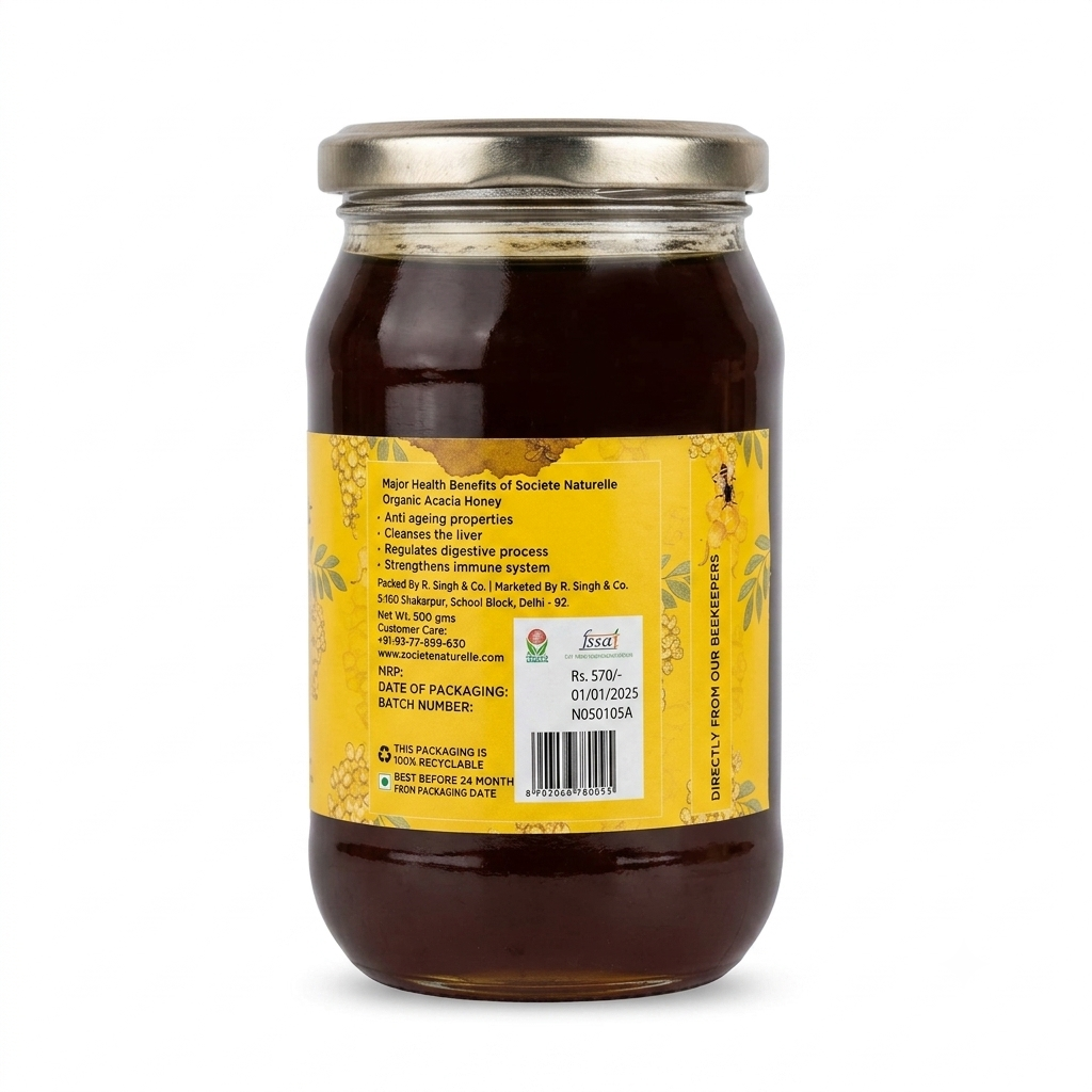 Honey | Acacia Honey - Rich in Antioxidants - 100% Pure Honey, No sugar Adulteration, Natural Immunity booster-No Added Preservatives -Societe Naturelle- 250gm