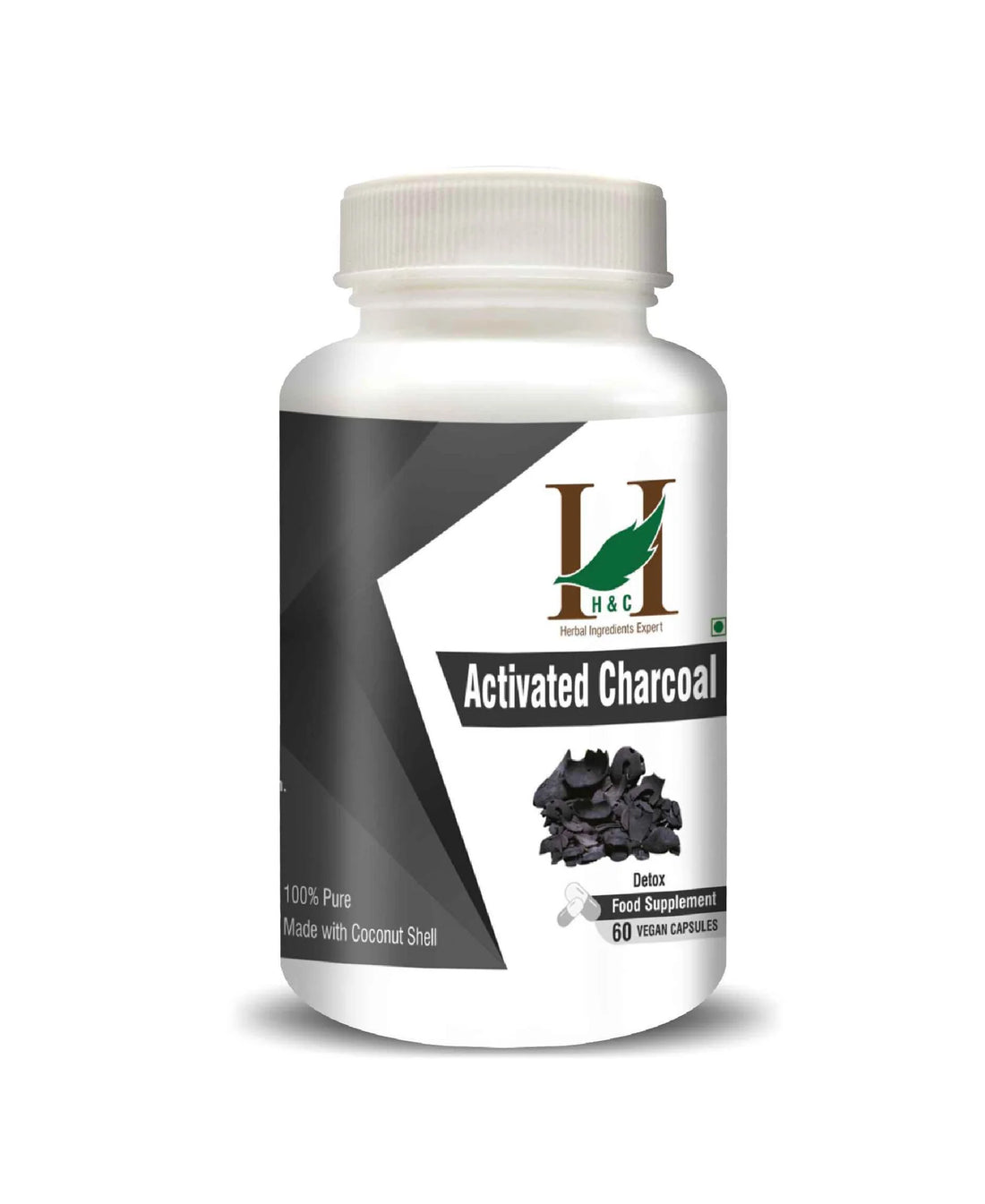 Activated Charcoal Capsules 350mg l Detox (Dietary Supplement) - Natural Detox & Digestive Support- 100% Herbal & Ayurvedic, No Added Colour – H&C – 60 Veg Capsules