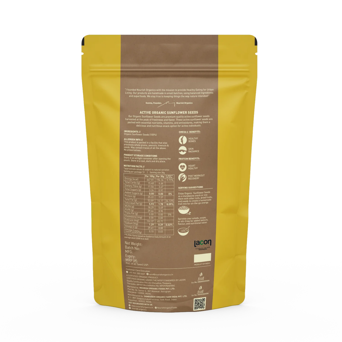 Sunflower Seeds | Active Sunflower Seeds - High In Protein, Omega 3 & High In Fibre - Nourish Organics - 400gm