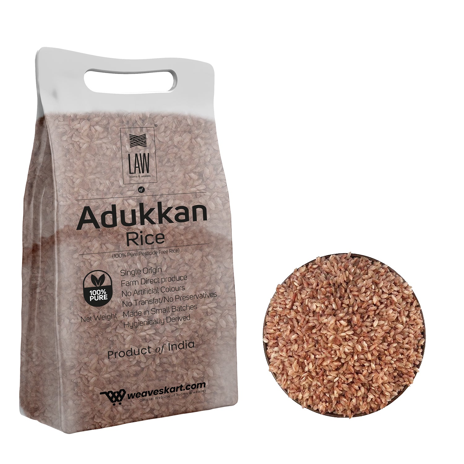 Adukkan Rice | Single Origin - No Artificial Colors, No Trans Fat, No Preservatives, Pesticide & Chemical Free- Loom And Weaves - 1000gm