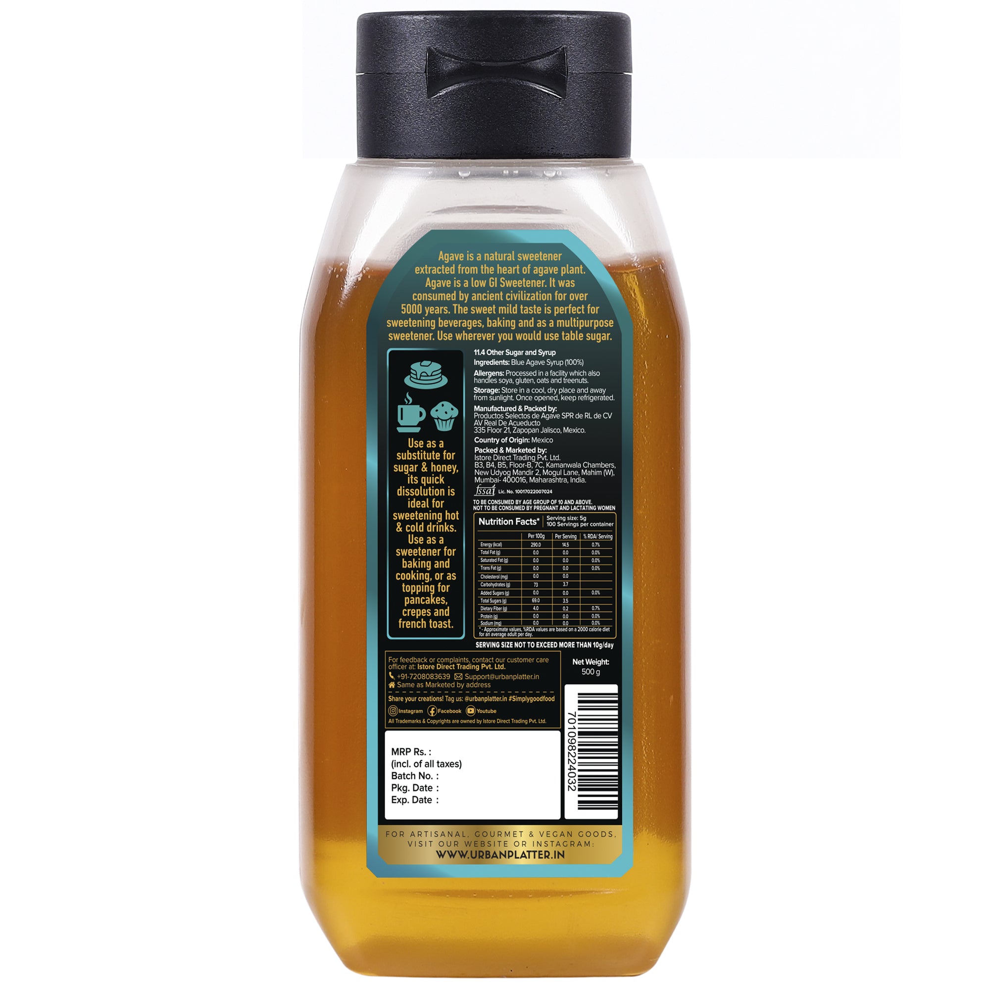Agave Syrup | Blue - Mexican - Natural Sweetener - Urban Platter – 500gm