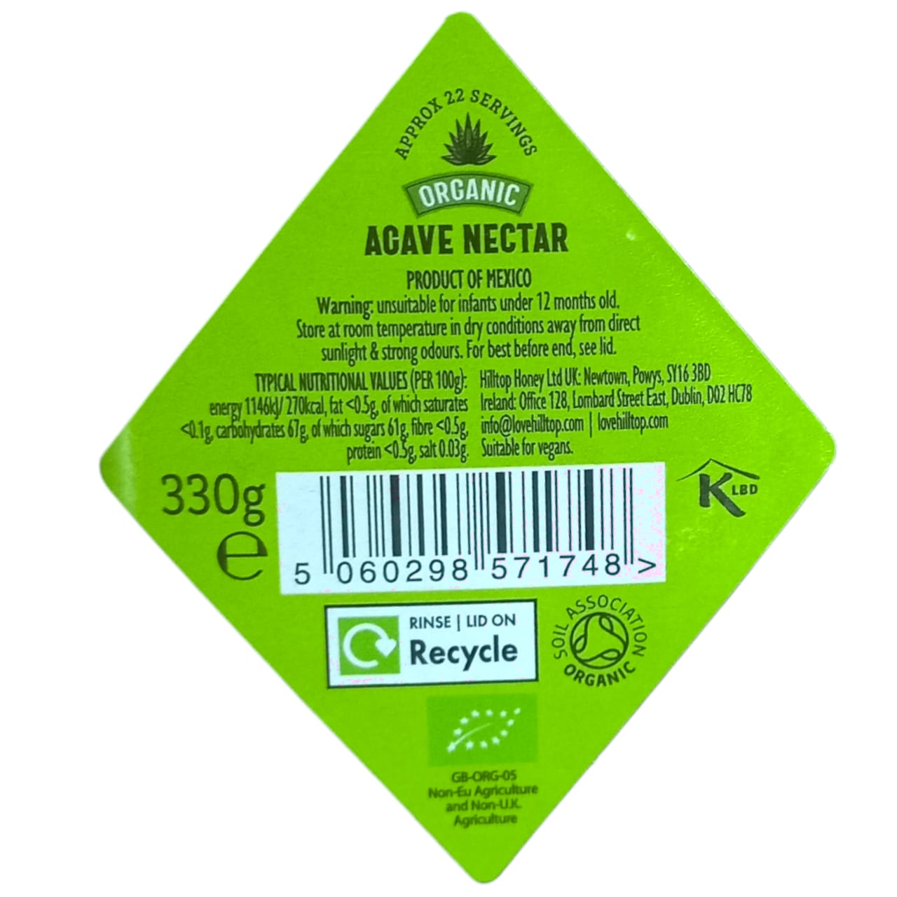 Agave Nectar | Organic – Mexico – Hilltop – 330gm