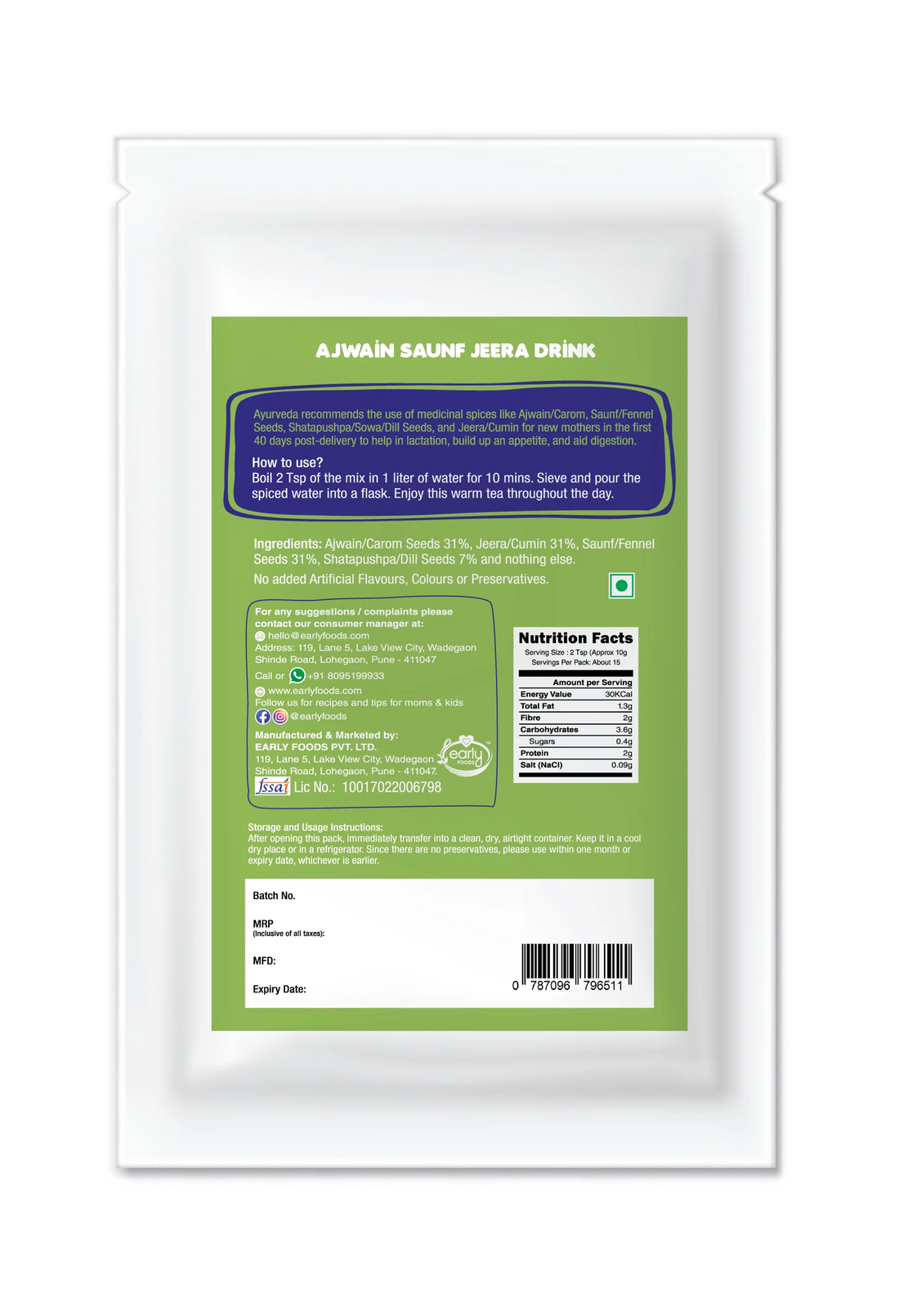 Ajwain Saunf Jeera Drink | (Made From Ancient Indian Super Foods) – Traditional Recipe For Nursing Moms – No Artificial Color & No Preservatives – Early Food – 150gm