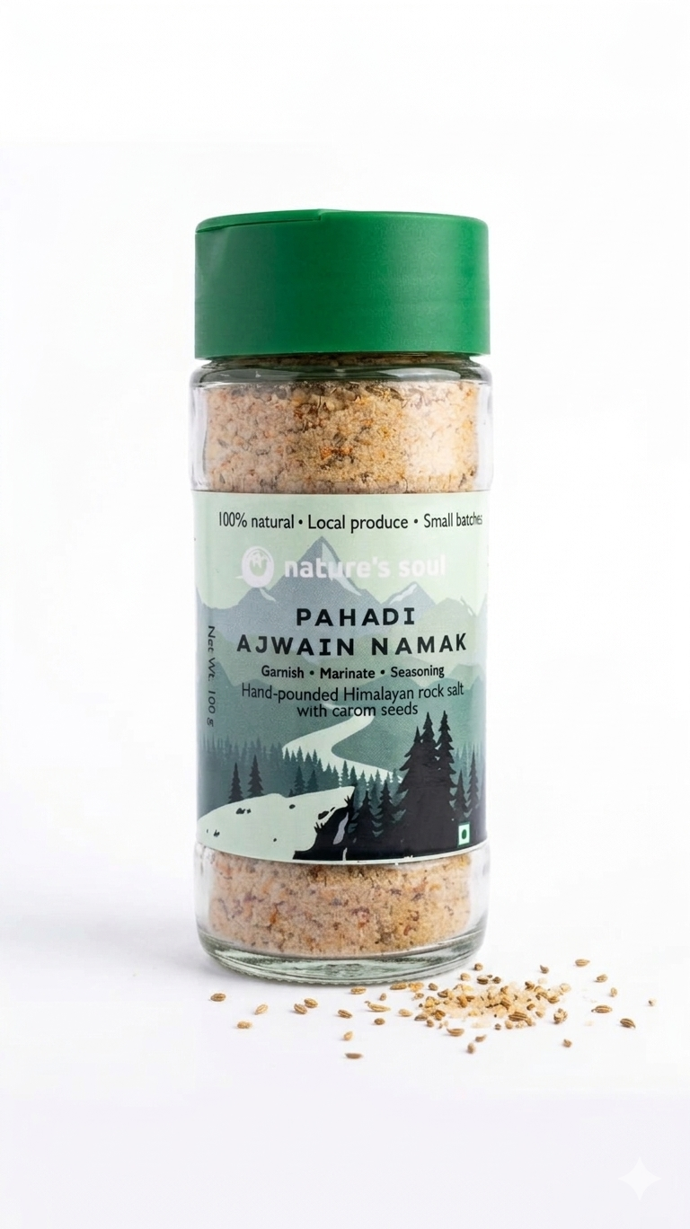 Salt | Pahadi Ajwain Namak- 100% Natural Namak- Garnish, Marinate, Seasoning - Nature&
