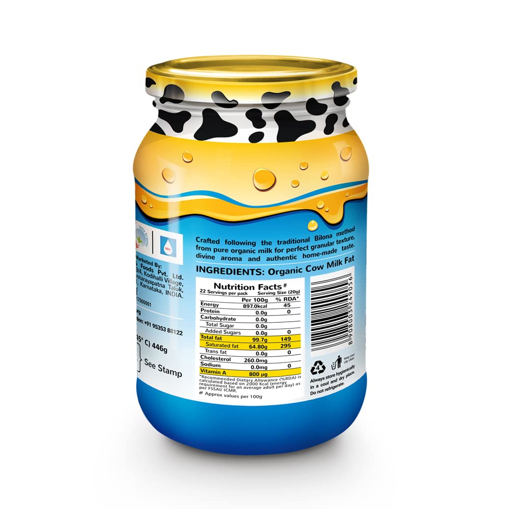 Ghee | Organic Cow Ghee - Certified Organic - No Adulterants - Akshayakalpa - 450ml