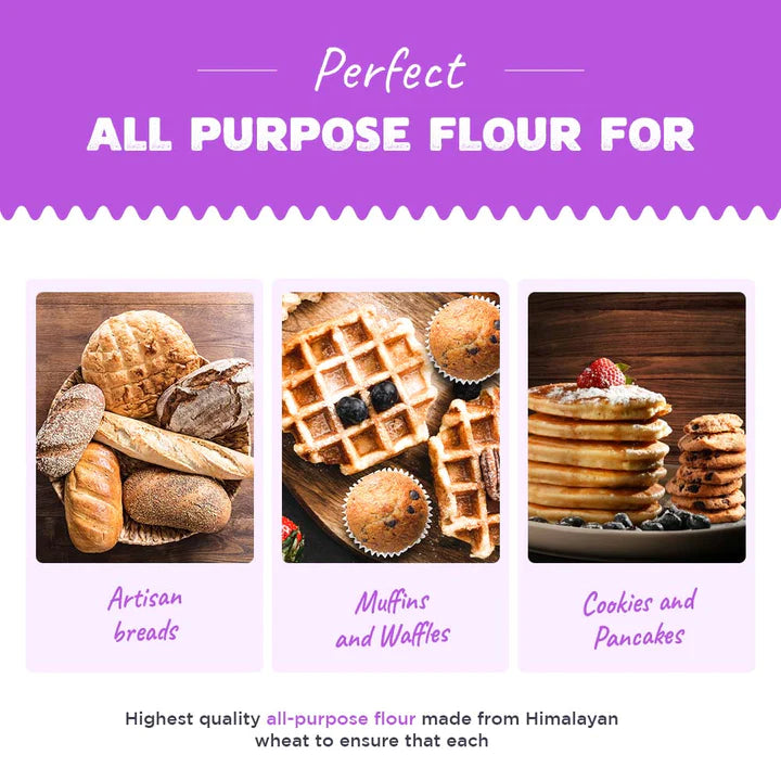 All Purpose Flour | For Breads, Muffins, Cookies, Cracker, Pancakes & Waffles - Unbleached - 12.8% Protein - Natural – Zero Added Preservatives – Raw Himalayas – 1000gm