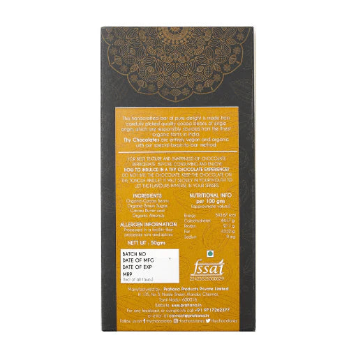 Dark Chocolate | Alluring Almonds - 70% Dark Chocolate - Bean To Bar - No Additives, Colours & No Added Preservatives - Thy Chocolates - 50gm