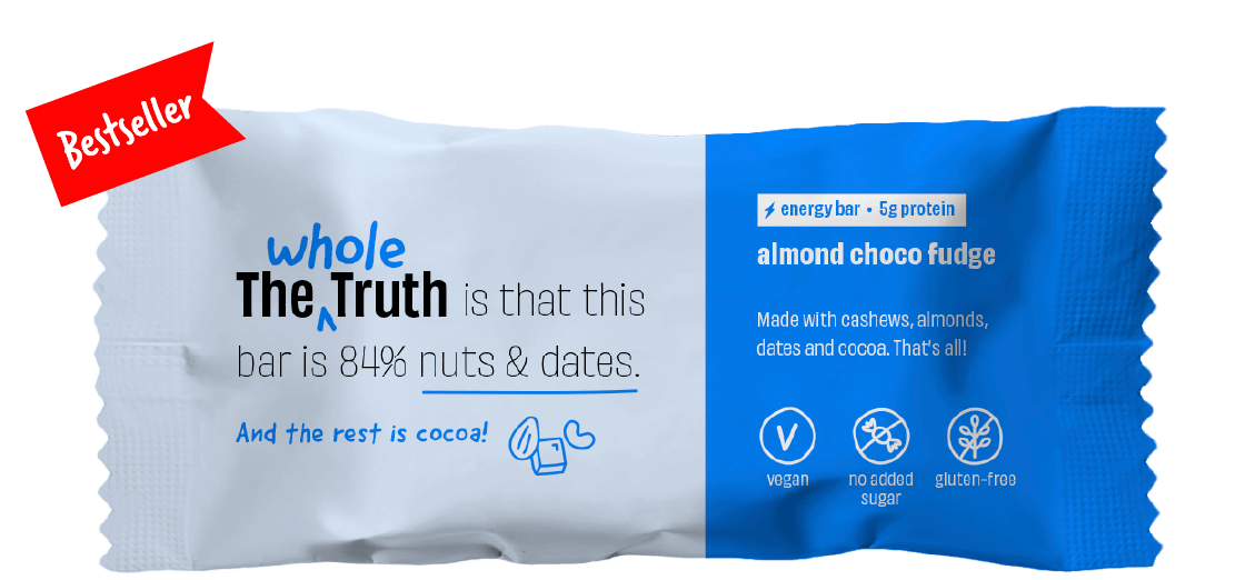 Almond Choco Fudge Bar - Vegan, Gluten Free, Dairy Free & No Added Sugar – The Whole Truth – 40gm