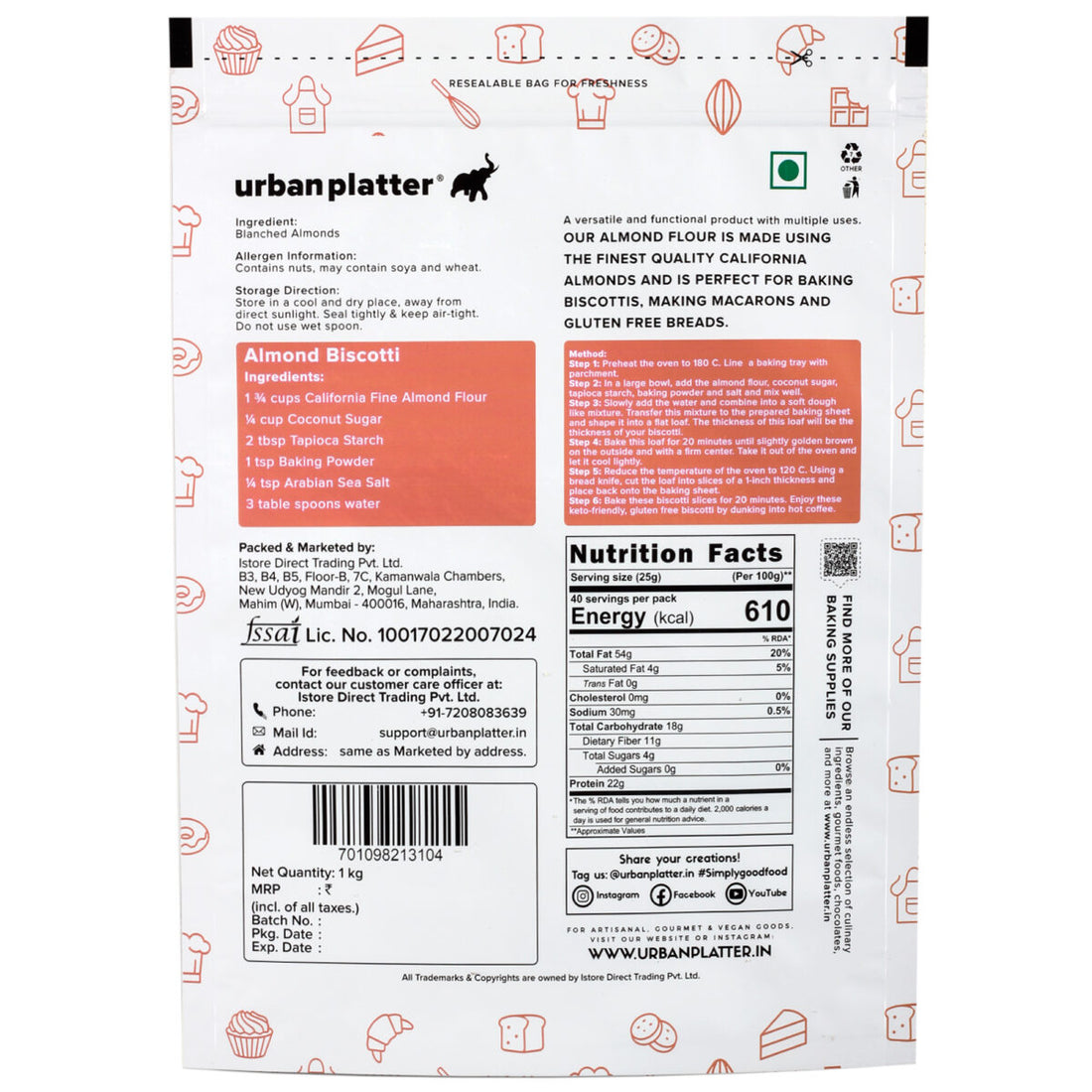 Almond Flour | Fine – California – Baking Essential – Keto Friendly – Urban Platter – 1000gm