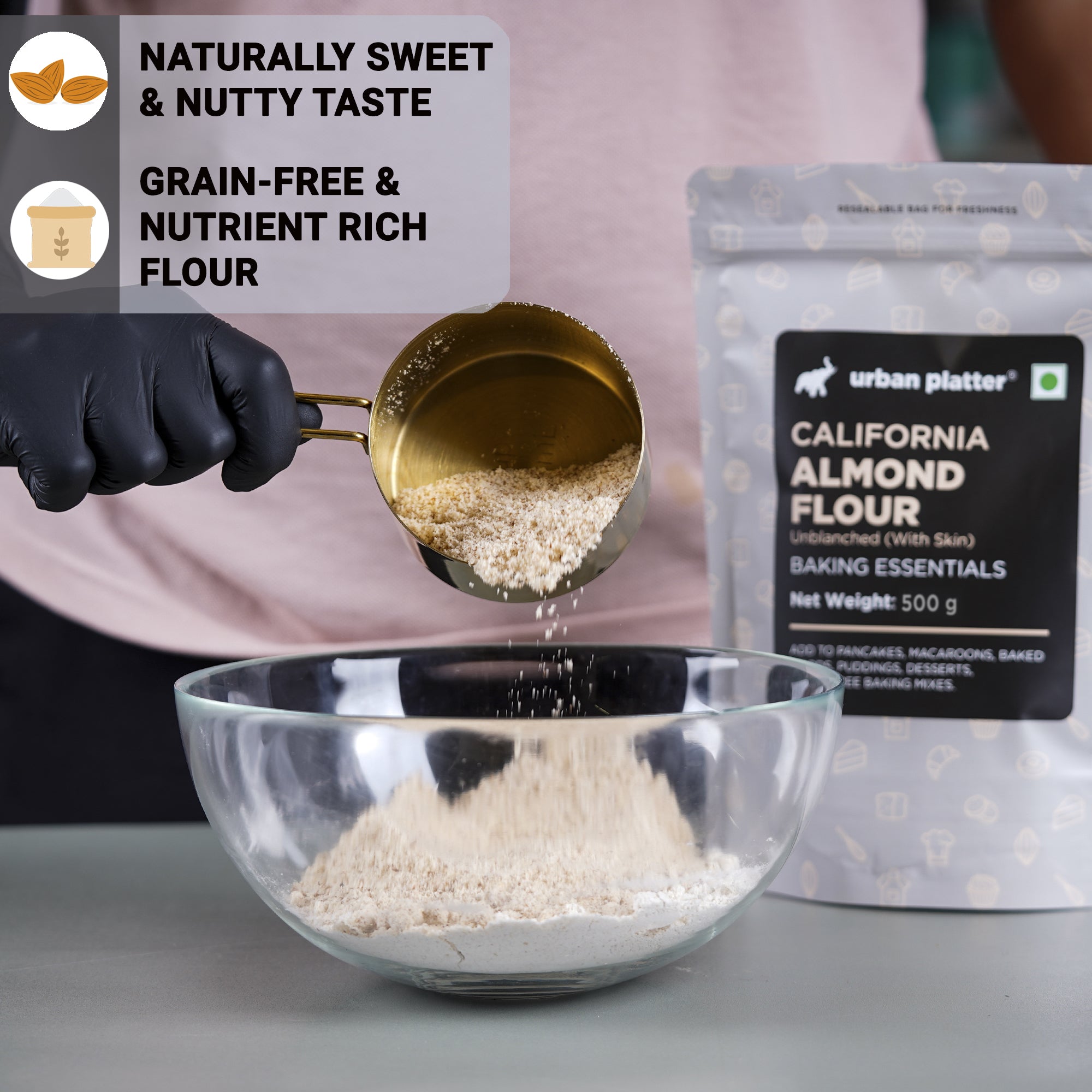Almond Flour | California - Sweet Nutty & Buttery Taste - Gluten Free, High Fiber & Keto Friendly – Urban Platter – 500gm