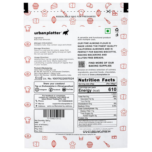 Almond Flour | Fine - California - Baking Essential - Keto Friendly - Urban Platter - 500gm