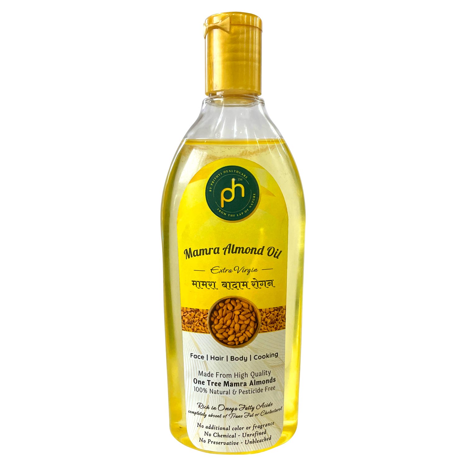 Almond Oil | Mamra (Extra Virgin) - Face - Hair - Body - Cooking - Natural - Rich In Omega Fatty Acid, Pesticide Free, No Chemical, No Preservatives & No Added Color Or Fragrance - Ph Orgnaic - 100ml