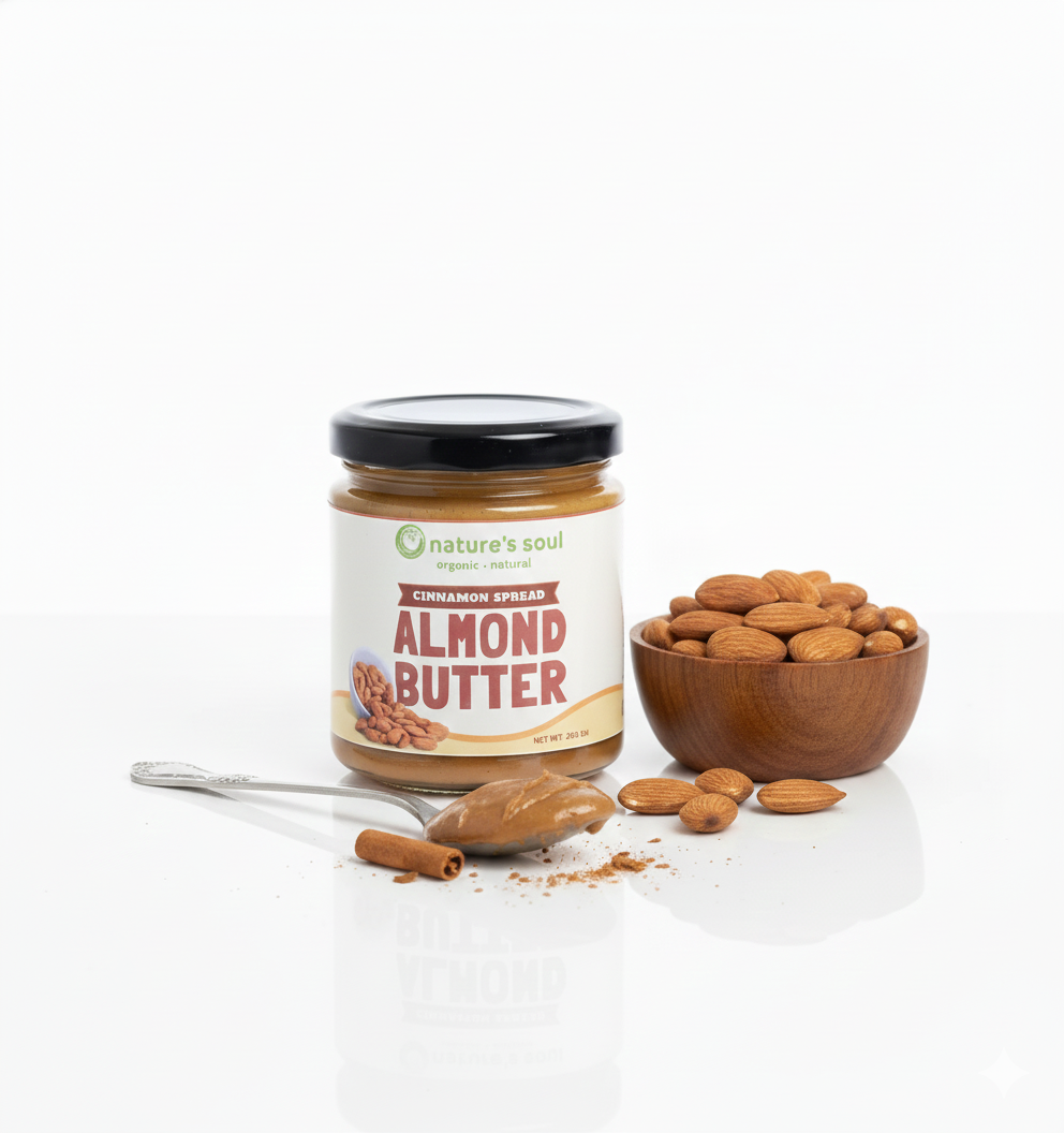 Almond Butter | Cinnamon Spread (Made From Certified Organic Almonds) - Vegan, Gluten Free, No Preservatives, Artificial Flavor, Palm Oil & No Gmo Almonds - Nature’s Soul – 200gm