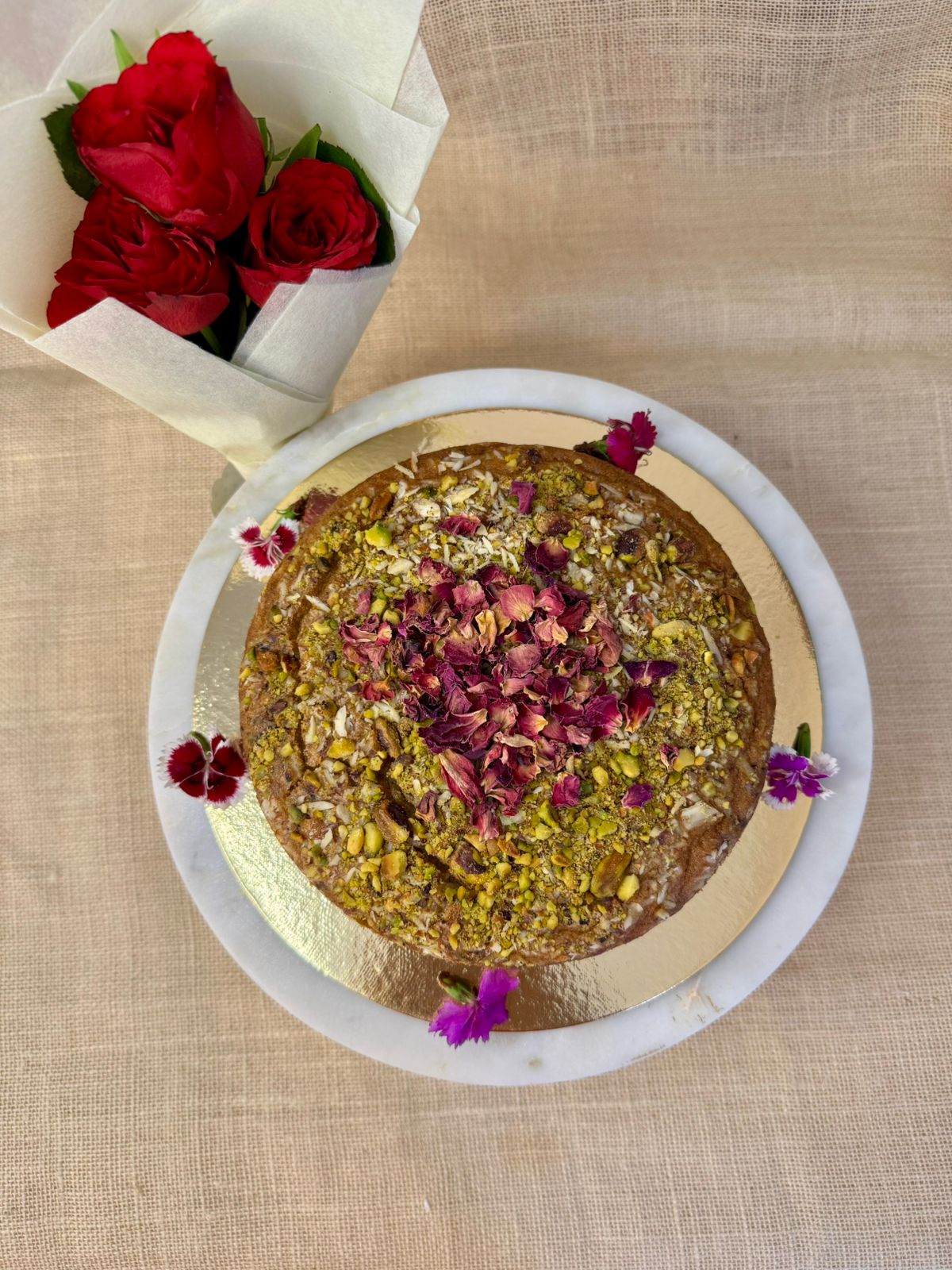 Cake | Sugar Free Almond Rose Pistachio Cake (Sweetened With Monkfruit Extract) - Vegan & Gluten Free - Nature&