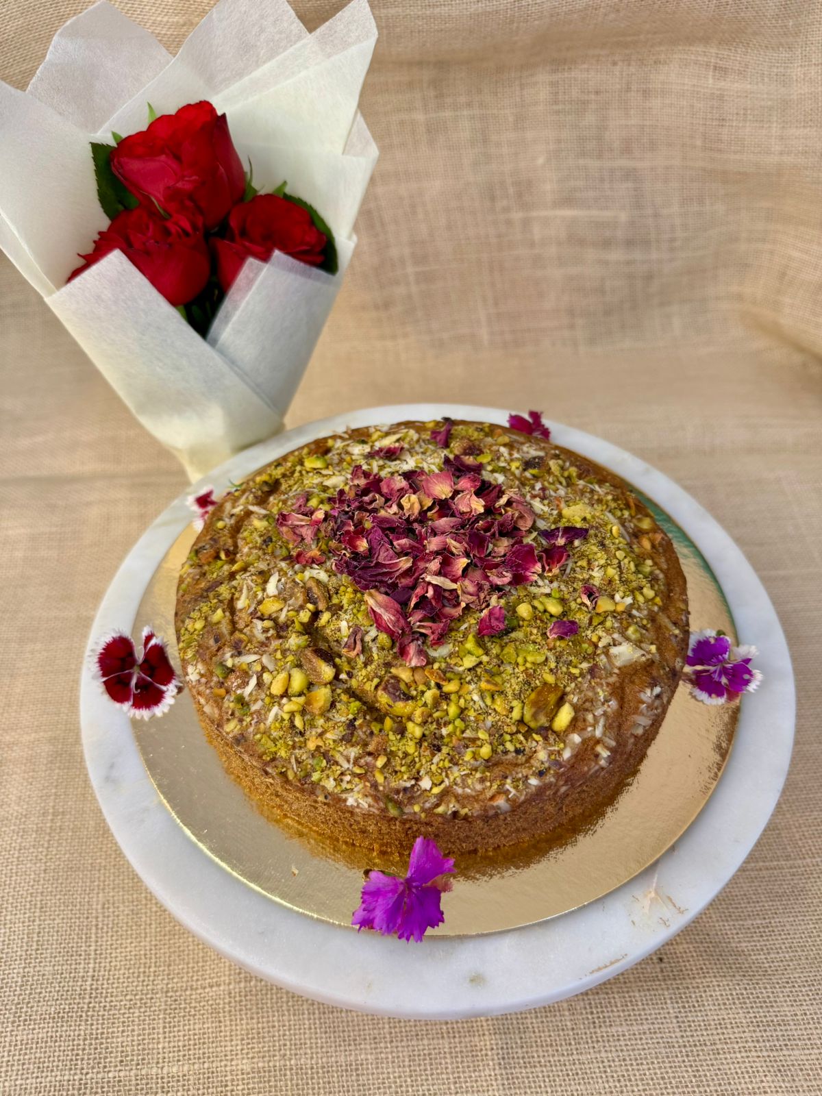 Cake | Sugar Free Almond Rose Pistachio Cake (Sweetened With Monkfruit Extract) - Vegan & Gluten Free - Nature&