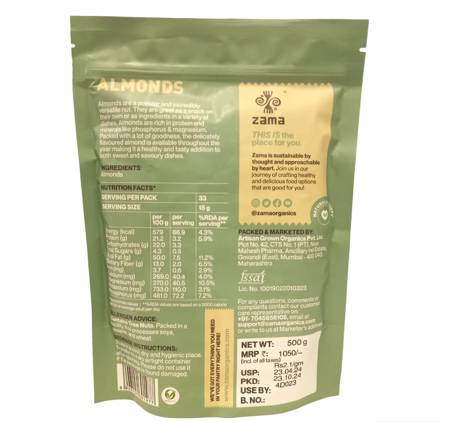 Almonds | Zama Organics - 500gm