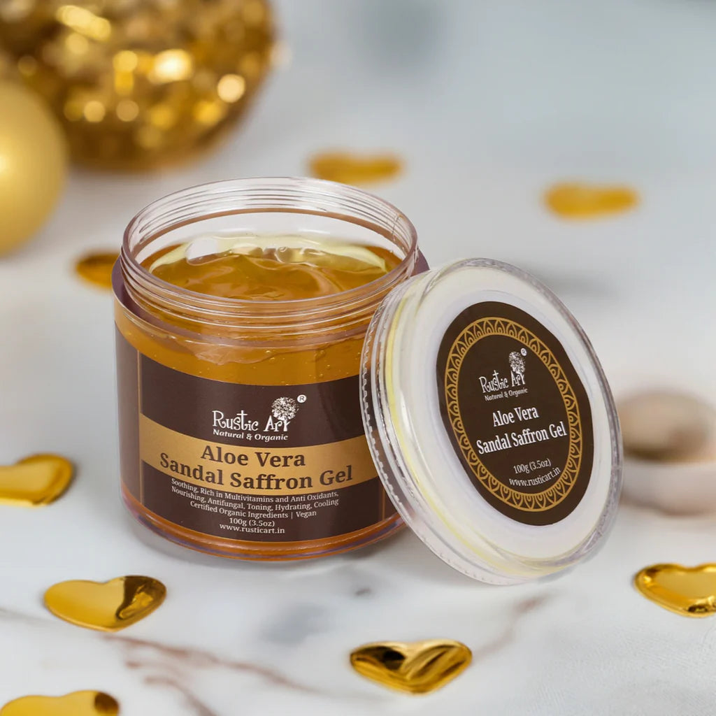 Aloe Vera Sandal Saffron Gel - Natural & Organic - Vegan - Rustic Art - 100gm