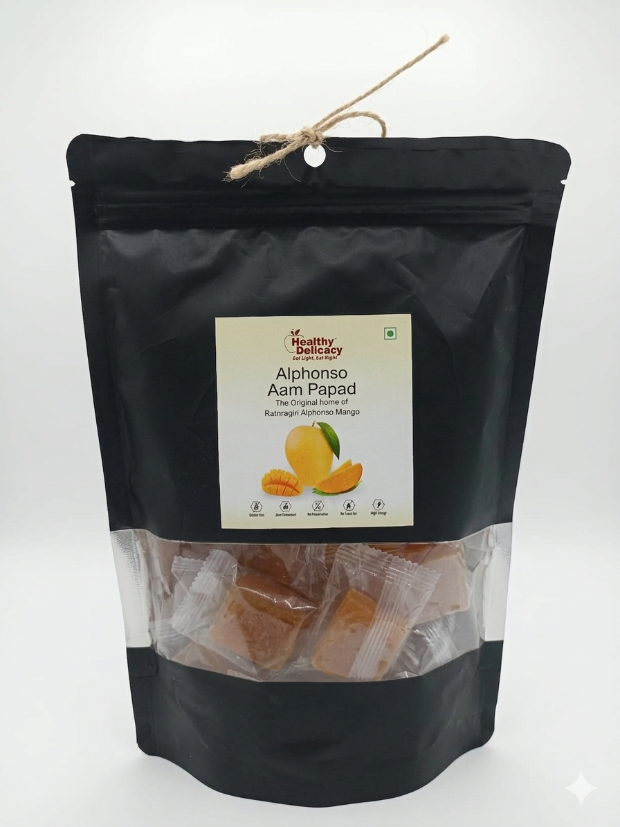 Mango Papad | Alphonso Aam Papad - 100% Ratanagiri Alphonso (Hapoos) Mangoes -Gluten Free, High Energy - Zero Cholesterol- No Trans Fat - No Preservative-Healthy Delicacy- 300gm