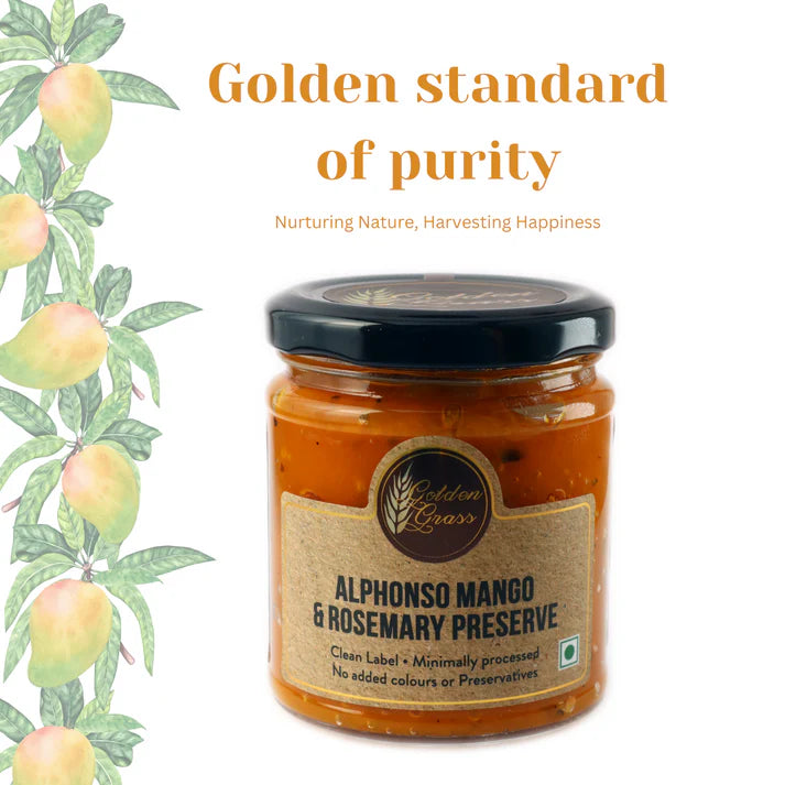 Preserve | Alphonso Mango & Rosemary Preserve (Home Made With Probiotic Goodness) – 100% Natural - No Added Colour & No Added Preservatives – Golden Grass – 200gm