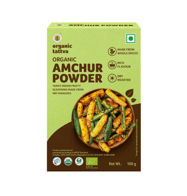 Amchur (Dry Mango Powder) - USDA Organic - Tangy Indian Fruity Seasoning Made From Dry Mangoes - Organic tattva - 100gm