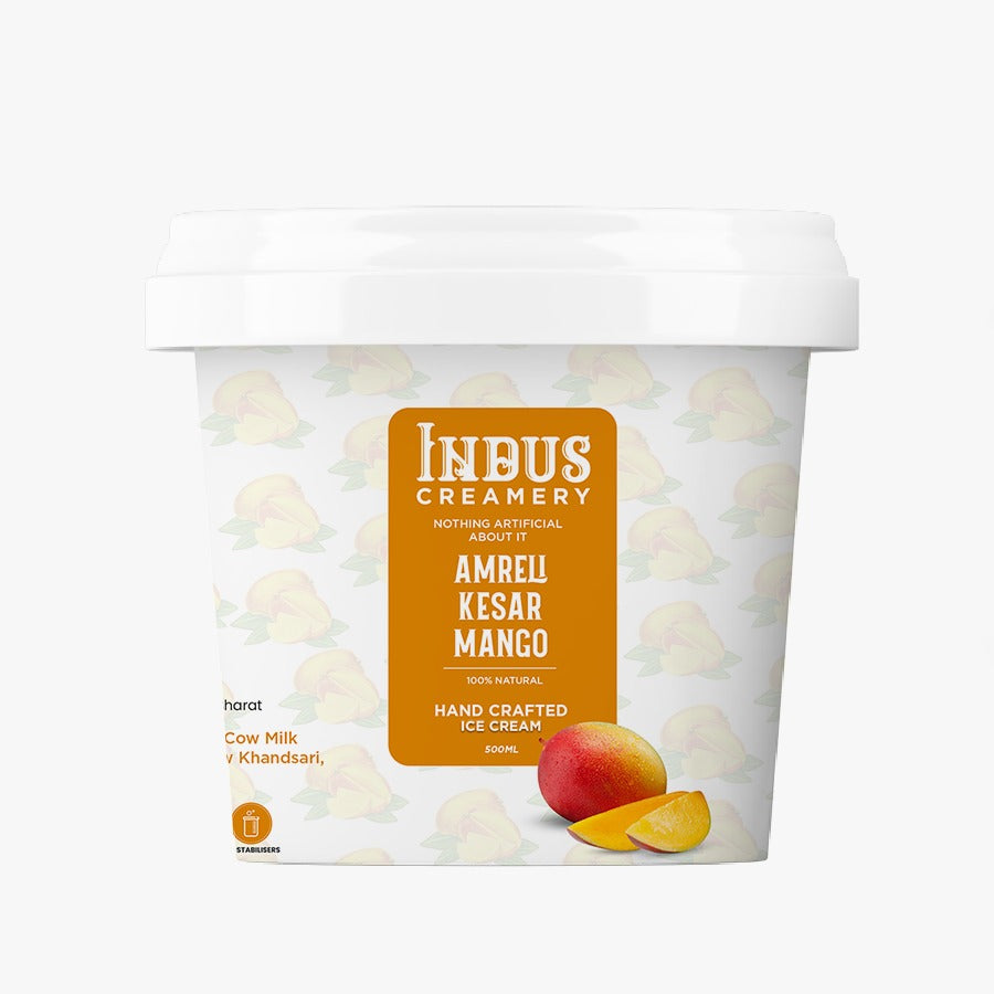 Ice Cream | Amreli Kesar Mango – Hand Crafted Ice Cream – 100% Natural – No Added Preservatives, No Oil Fat & No Stabilisers – INDUS CREAMERY – 500ml