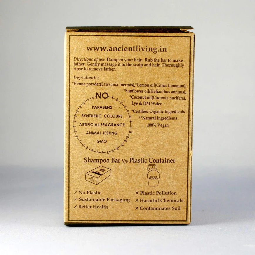 Shampoo Bar | Henna - No Parabens, Synthetic Colours, Artificial Fragrance & Non GMO - Ancient Living - 100gm