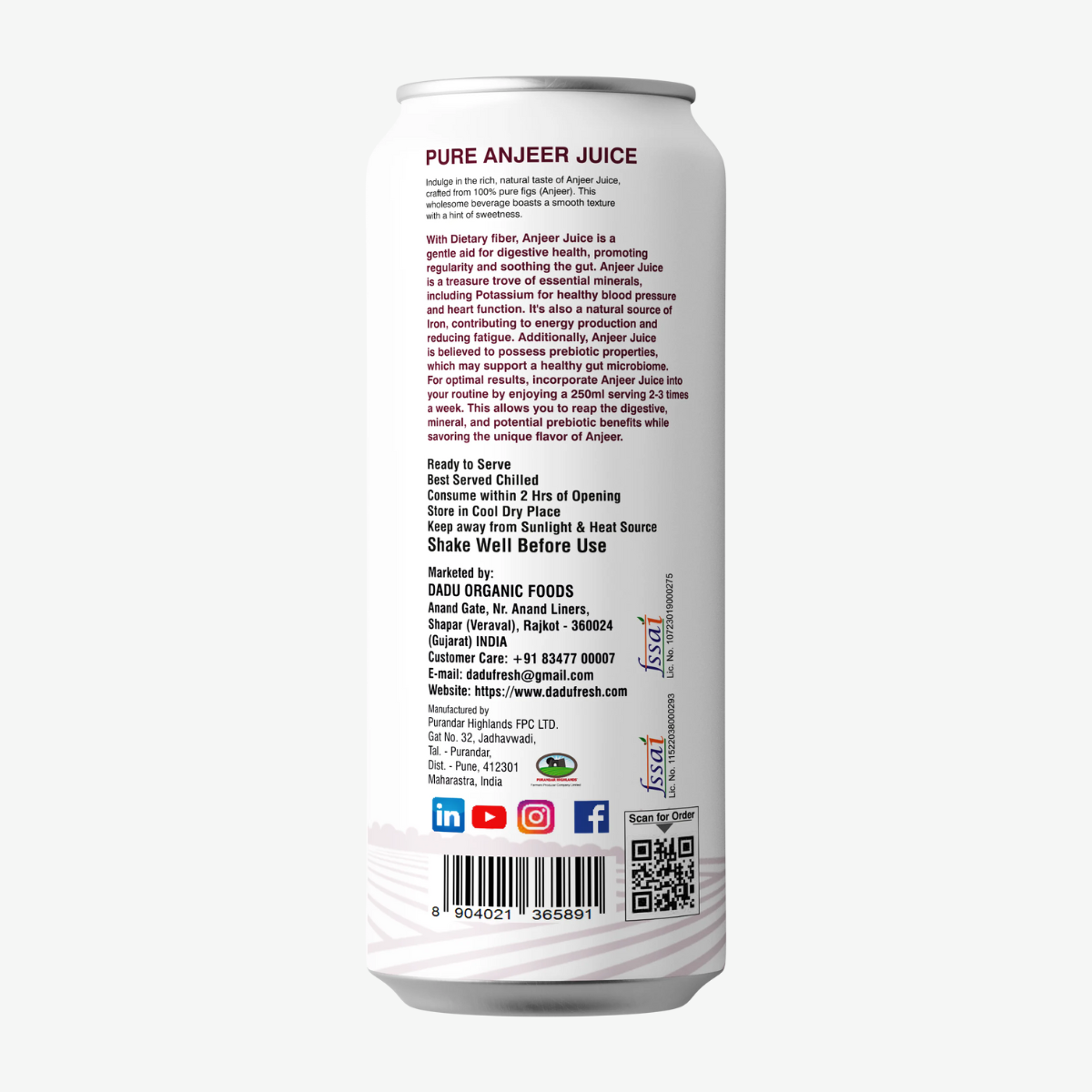 Juice | Anjeer Juice - No Added Sugar, No Preservatives & No Concentrate - Dadu Fresh - 250ml