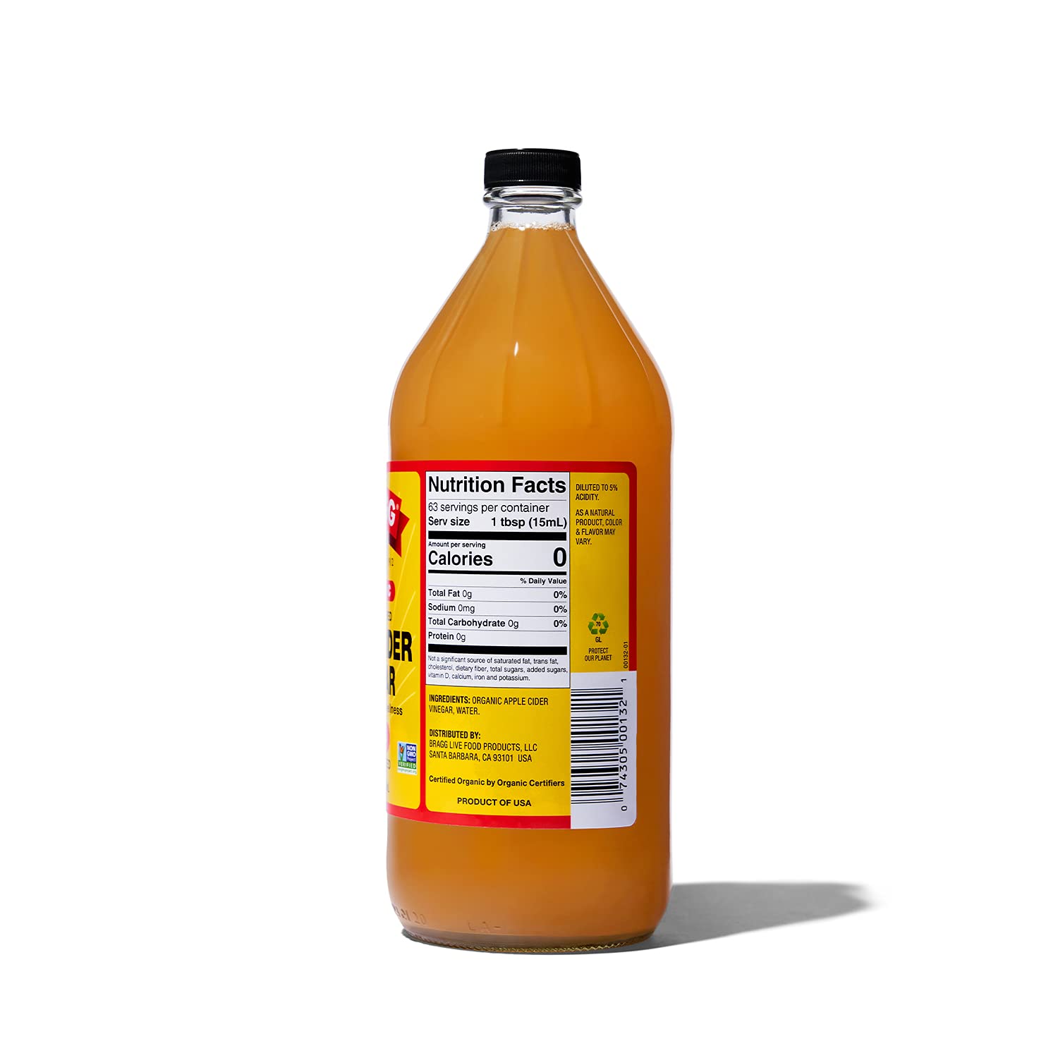 Raw Apple Cider Vinegar With The Mother - Unfiltered & Unpasteurized - Gluten Free - Bragg - 946gm