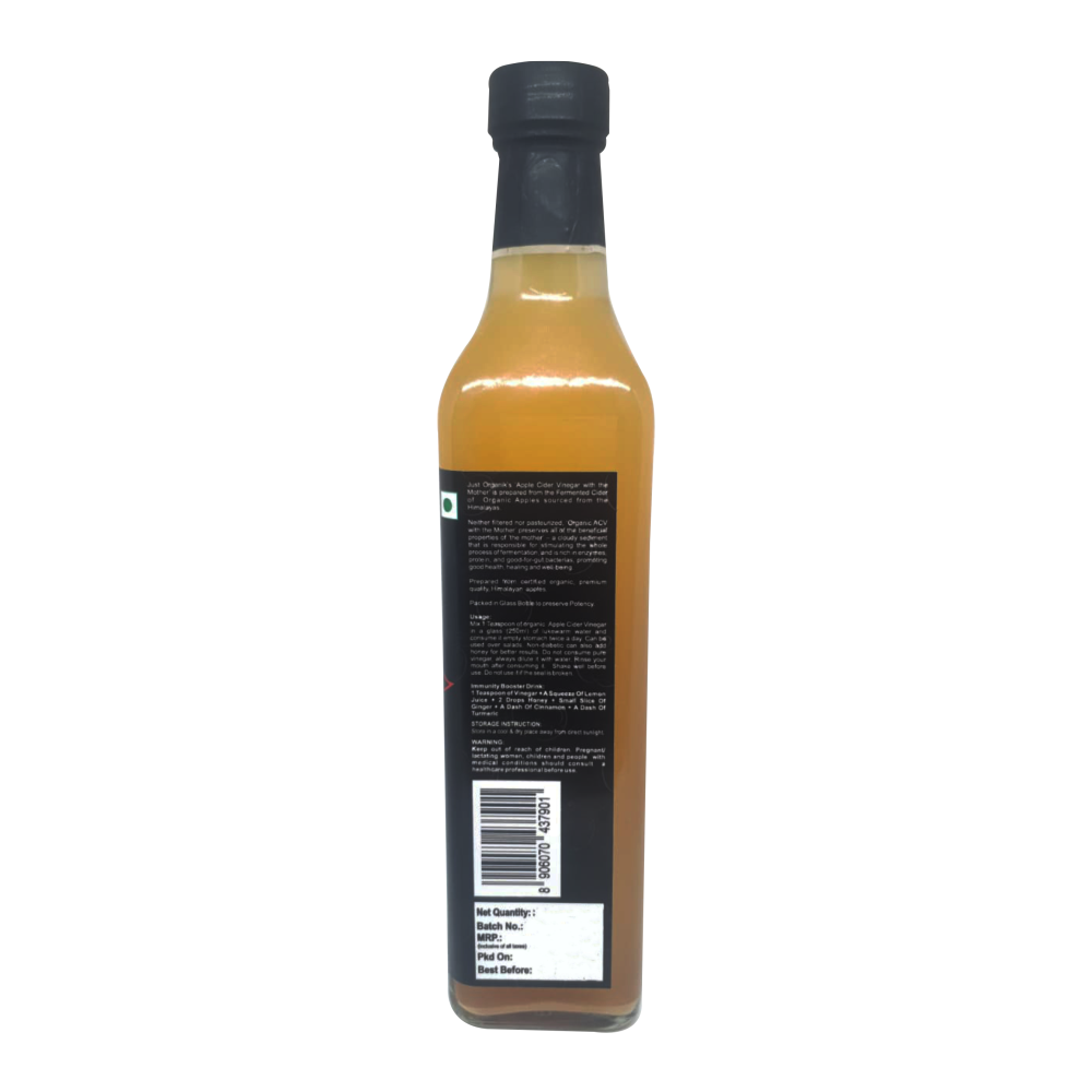 Apple Cider Vinegar | Raw - Unfiltered & Unpasteurized - USDA Organic - Non GMO - Just Organik - 500ml