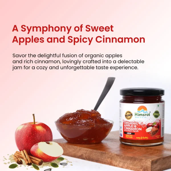 Jam | Apple & Cinnamon (With Fruit Pieces) - Certified Organic - Vegan, Gluten Free & No Added Preservatives - Himsrot - 250gm