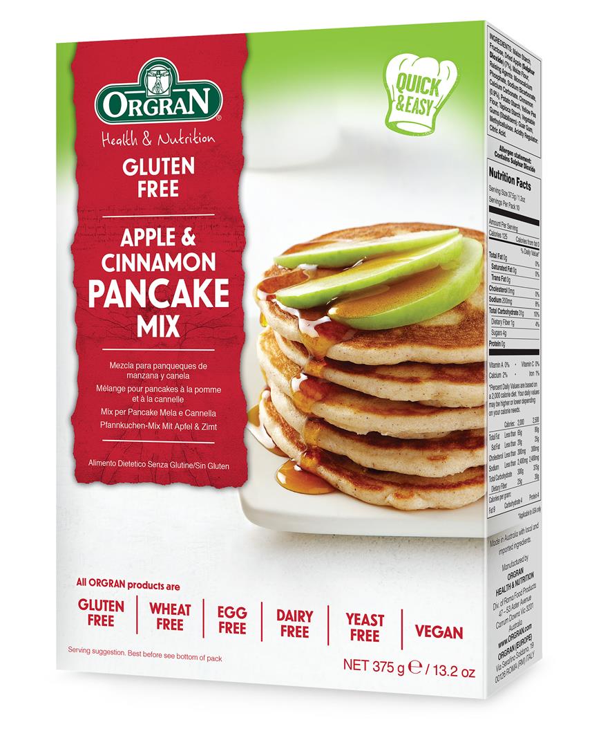 Apple & Cinnamon Pancake Mix - Vegan, Gluten Free, Dairy Free, Yeast Free, Wheat Free & Egg Free - Orgran - 375gm