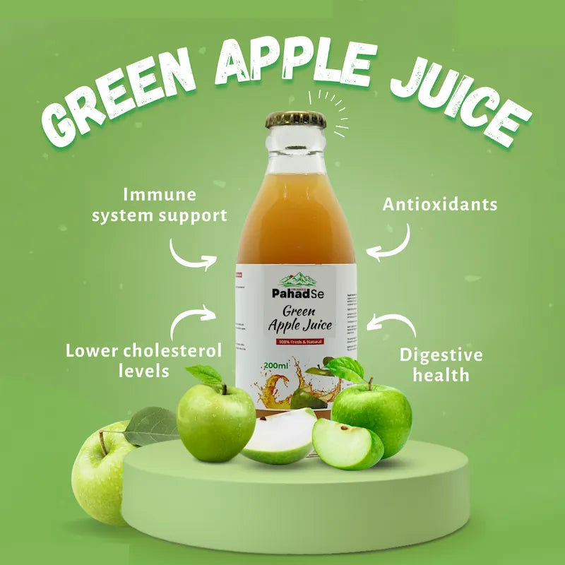 Apple Juice | Green Pure Apple Juice - 100% Handcrafted - No Preservatives & No Artificial Colors - Pahad Se - 200ml