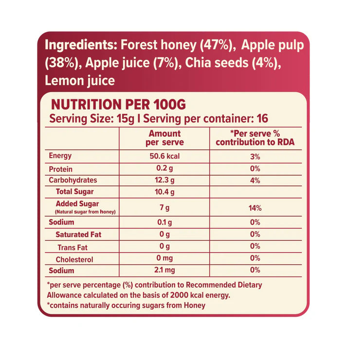 Jam | Apple Honey Jam - 100% Real Fruits - No Preservatives & No Added Refined Sugar - Conscious Food - 250gm