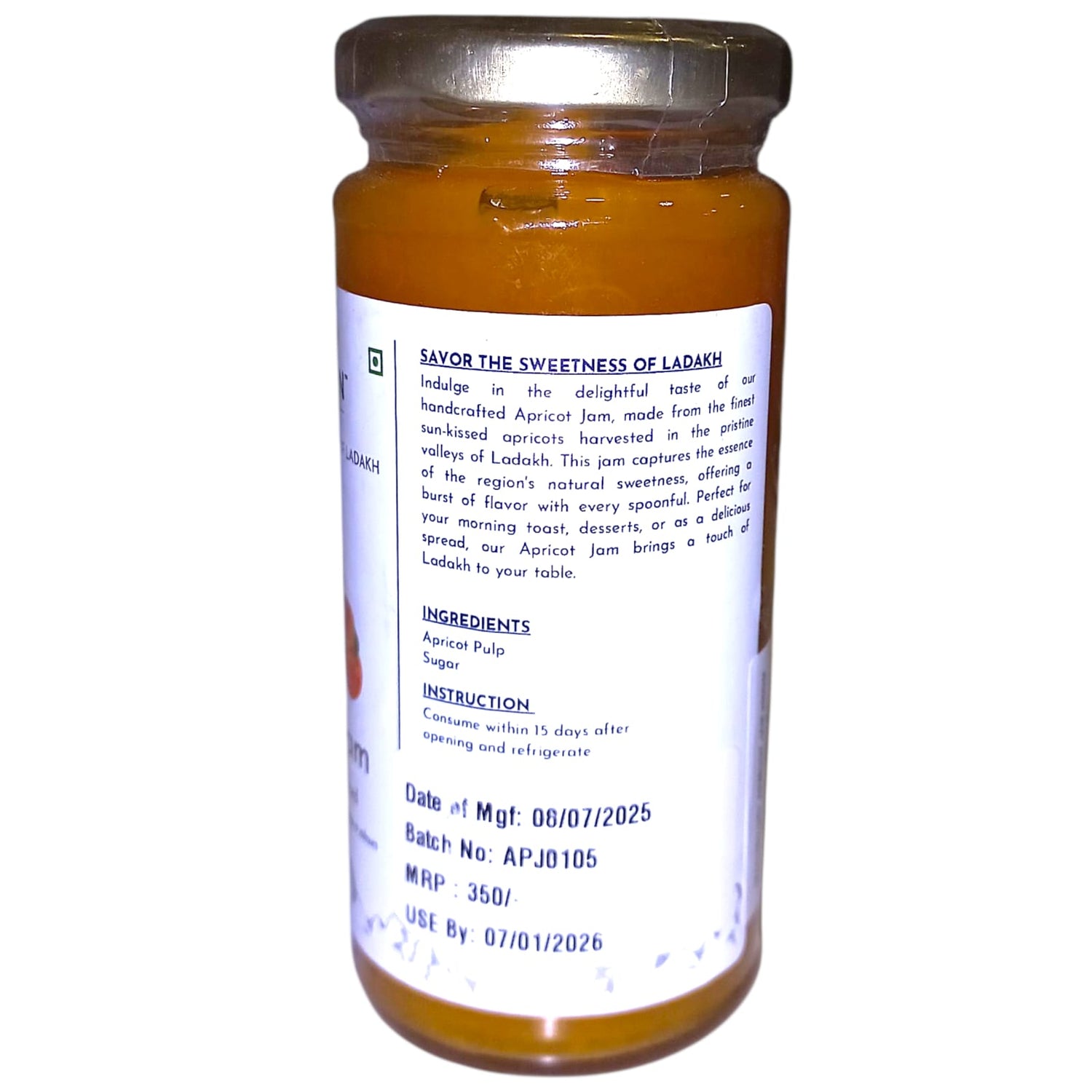 Jam | Apricot Jam - Ladakh - No Added Preservatives, Artificial Flavorings Or No Added Colour - Siachen Naturals - 250gm