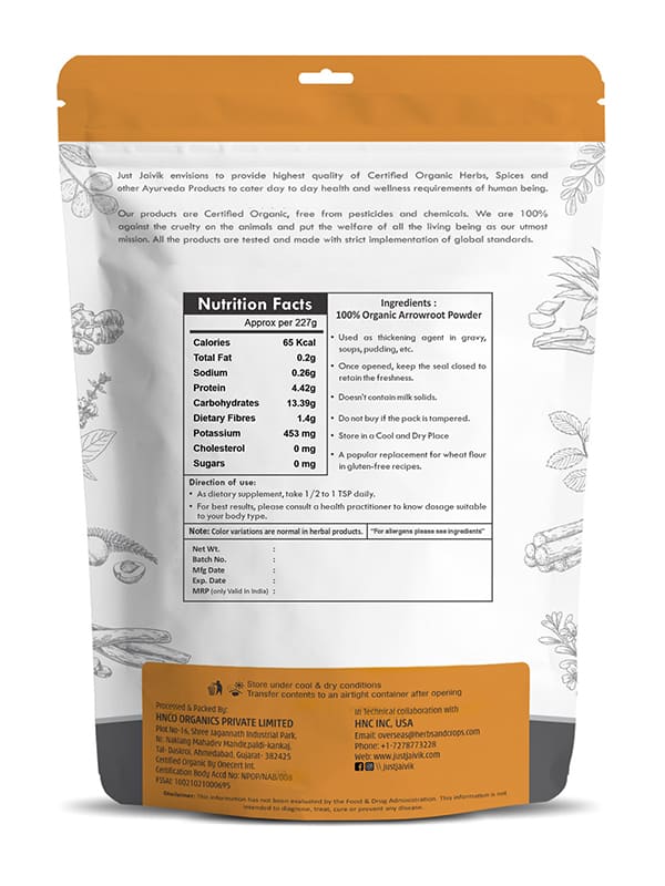 Arrowroot Powder | (Maranta Arundinacea) USDA Organic - Indian - Gluten Free - Just Jaivik – 100gm