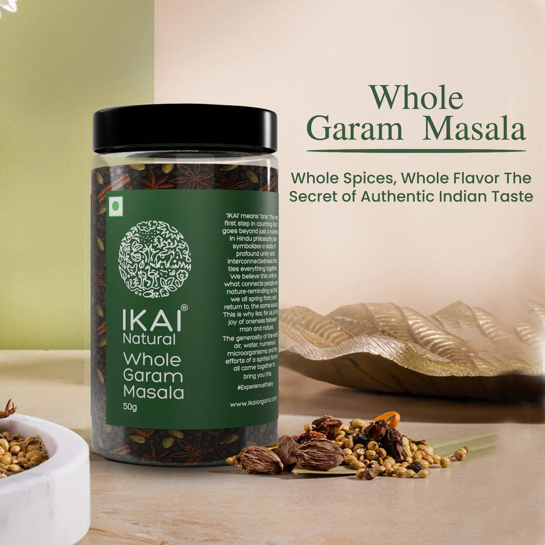 Masala |Natural Whole Garam Masala - Spice Mix , Medicinal - Pure ,Aromatic - No Preservatives- Ikai Organic – 50gm