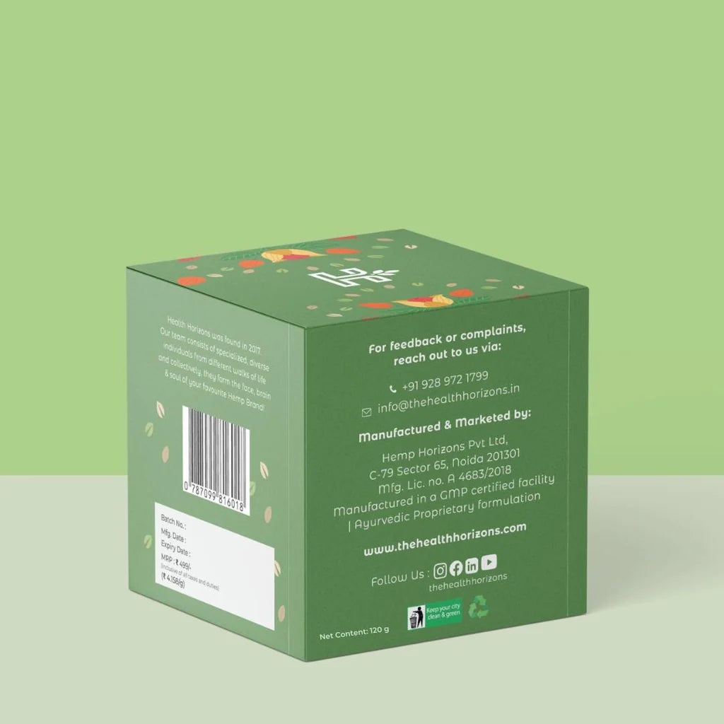 Calm | Ashwagandha & Hemp Blend - Edible Powder Mix – For Stress Relief – Natural – Vegan, Gluten Free, Soy Free & No Additives – Health Horizon – 120gm