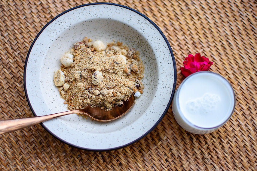 Panjiri | Atta Panjiri Granola (Whole Wheat Cereal Mix With Jaggery Fox Nuts And Cardamom) – Made In Desi Ghee – Natural - Gluten Free – Amrit Bhawan – 240gm