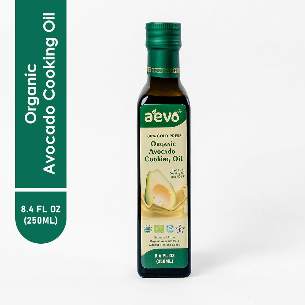 Avocado Oil | Avocado Cooking Oil (Squeezed From Organic Avocado Pulp Without Skin And Seeds) - USDA Organic - 100% Cold Pressed - Aevo - 250ml
