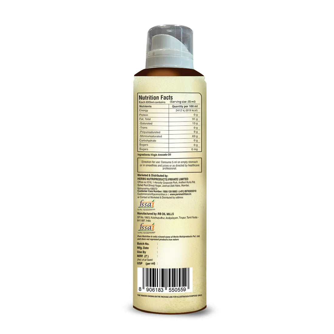 Avocado Oil Spray | Virgin Avocado Oil Spray - Ideal For Salad Dressing, Sauteing, Baking & Frying - Good For Skin - Organic - Cold Pressed - Pure Nutrition - 200ml