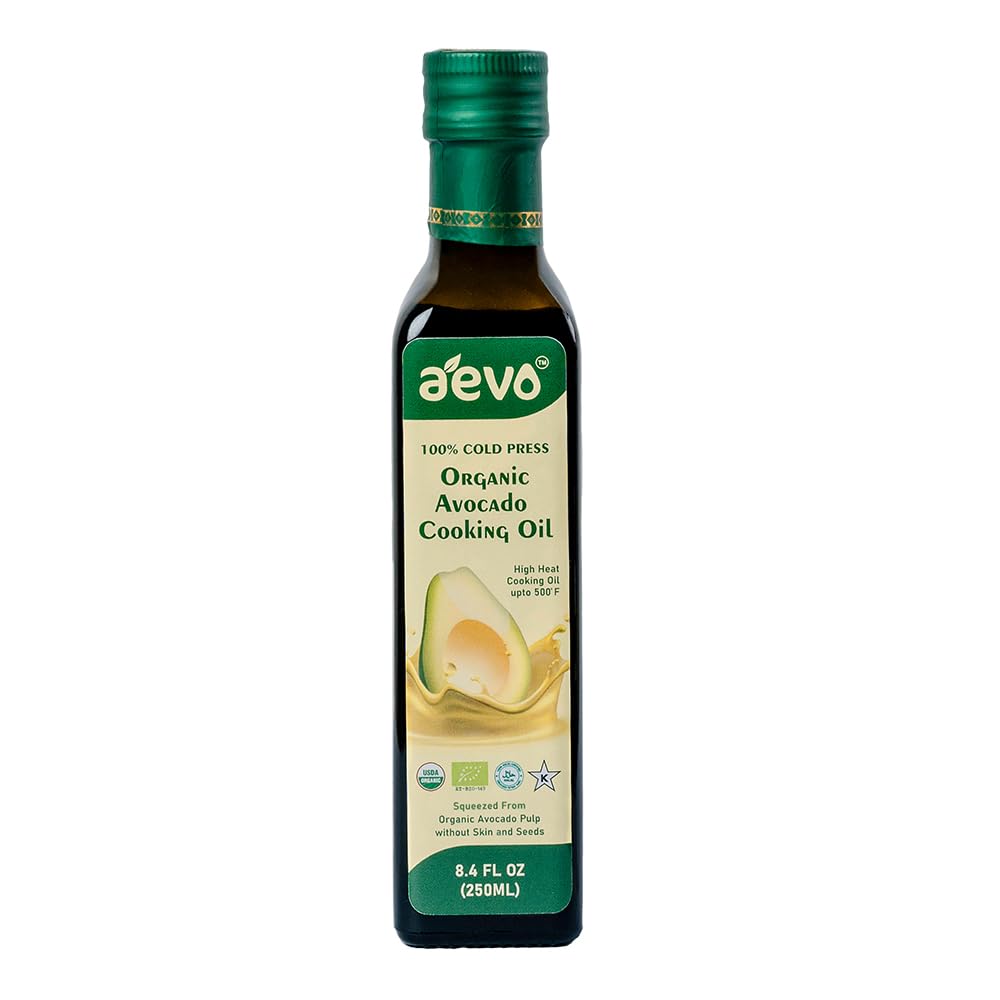 Avocado Oil | Avocado Cooking Oil (Squeezed From Organic Avocado Pulp Without Skin And Seeds) - USDA Organic - 100% Cold Pressed - Aevo - 250ml