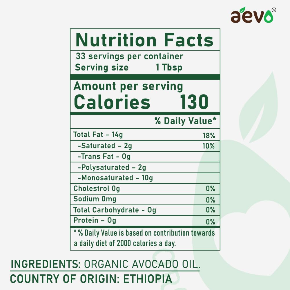 Avocado Oil | Avocado Cooking Oil (Squeezed From Organic Avocado Pulp Without Skin And Seeds) – USDA Organic – 100% Cold Pressed – Aevo – 500ml
