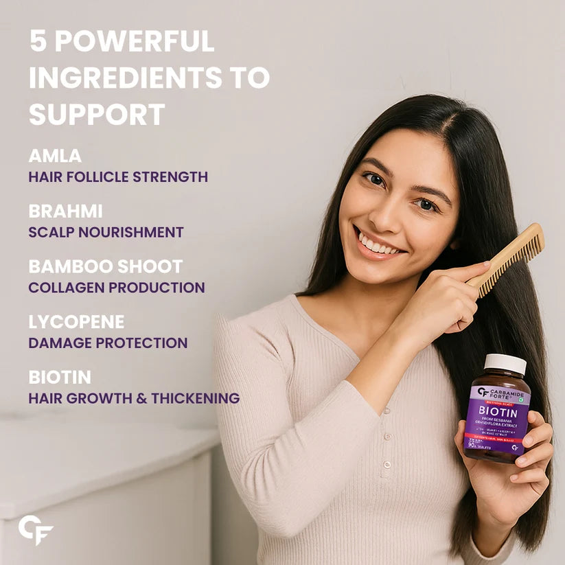 Biotin Tablets for Hair Growth โ Hair, Skin & Nail Support- Supports Hair, Skin, Energy & Immunity - For Women & Men-Vegetarian Tablets- No Artificial Preservative - No After Taste - Carbamide Forte - 90 Capsules
