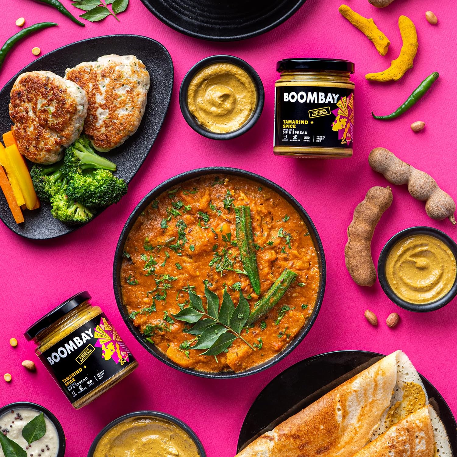 Tamarind + Spice | Dip & Spread (Toasty Tangy Hot) - Curry - Marinade - Dosa - Boombay - 190gm