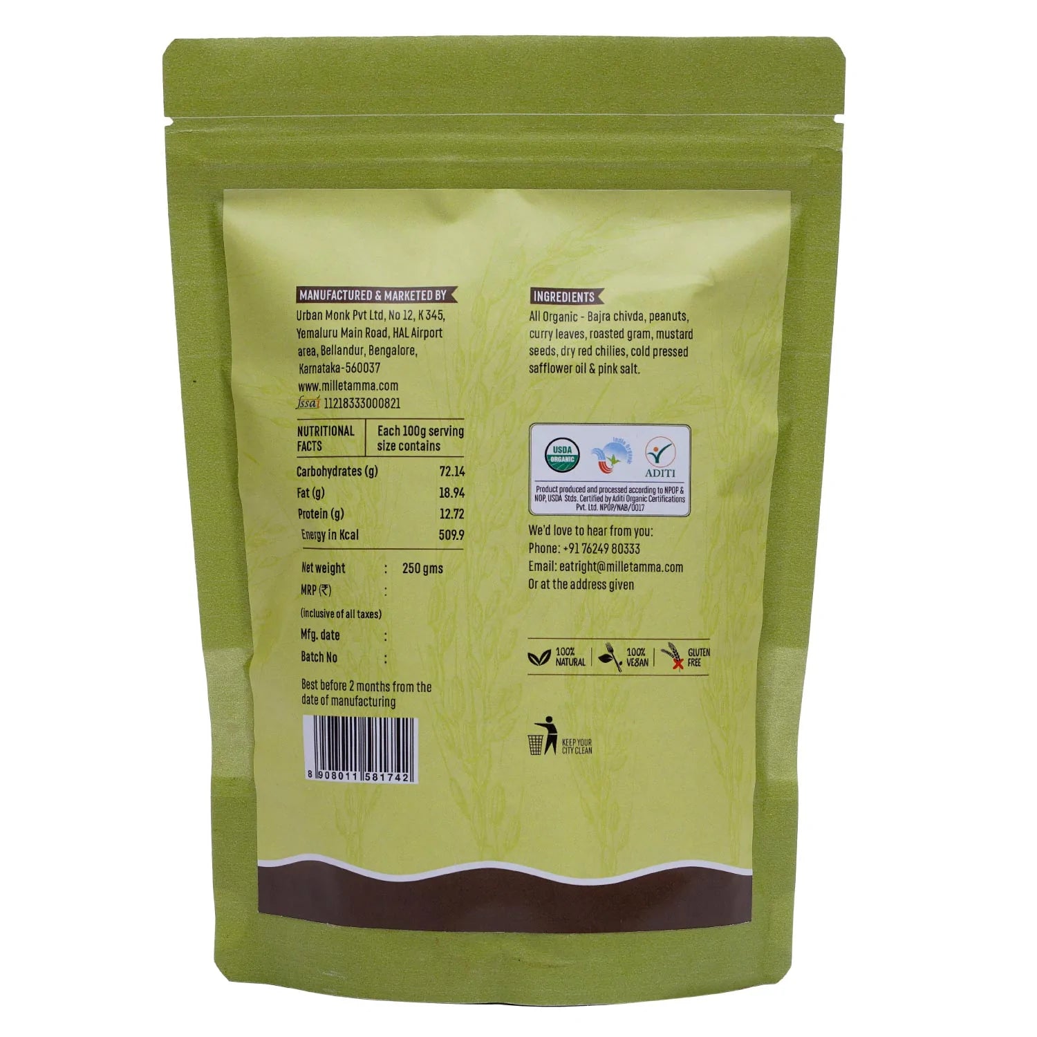 Bajra Chidva | Organic – Vegan & Gluten Free – Millet Amma – 250gm